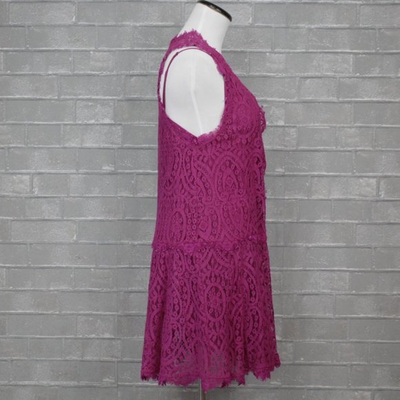 Free People Heart in Two Lace Layered Cami Mini Dress XS Magenta - Picture 6 of 14